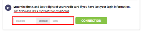 Log in with a credit card number