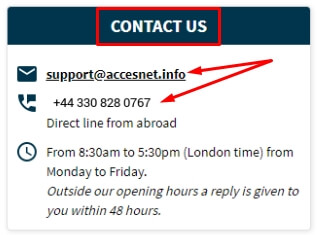 Image of the customer support contact information